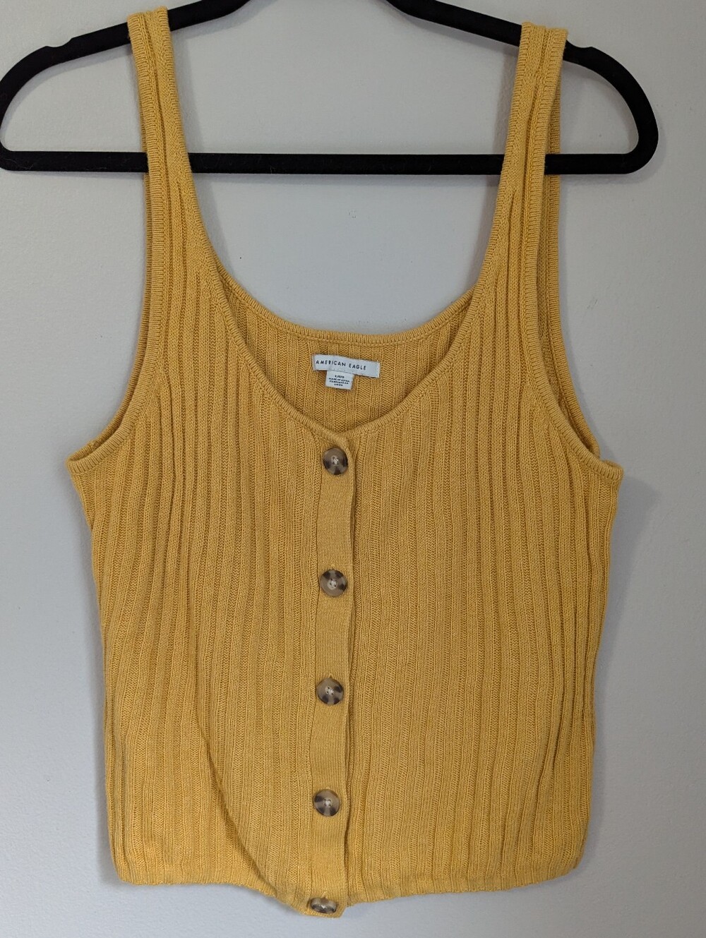 American Eagle Outfitters Gold Ribbed Button-Front Tank Top Women's L
